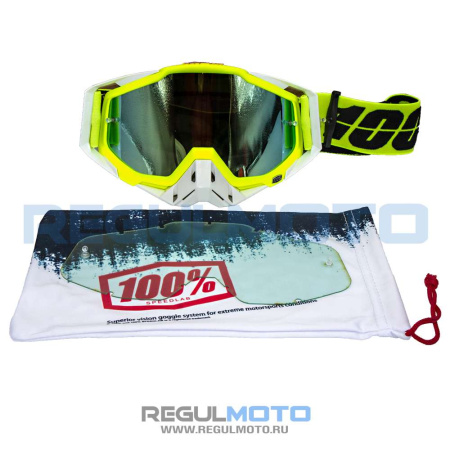 Очки 100% RACECRAFT белый/чёрный/зелёный - купить с доставкой, по выгодной цене в интернет-магазине Мототека
